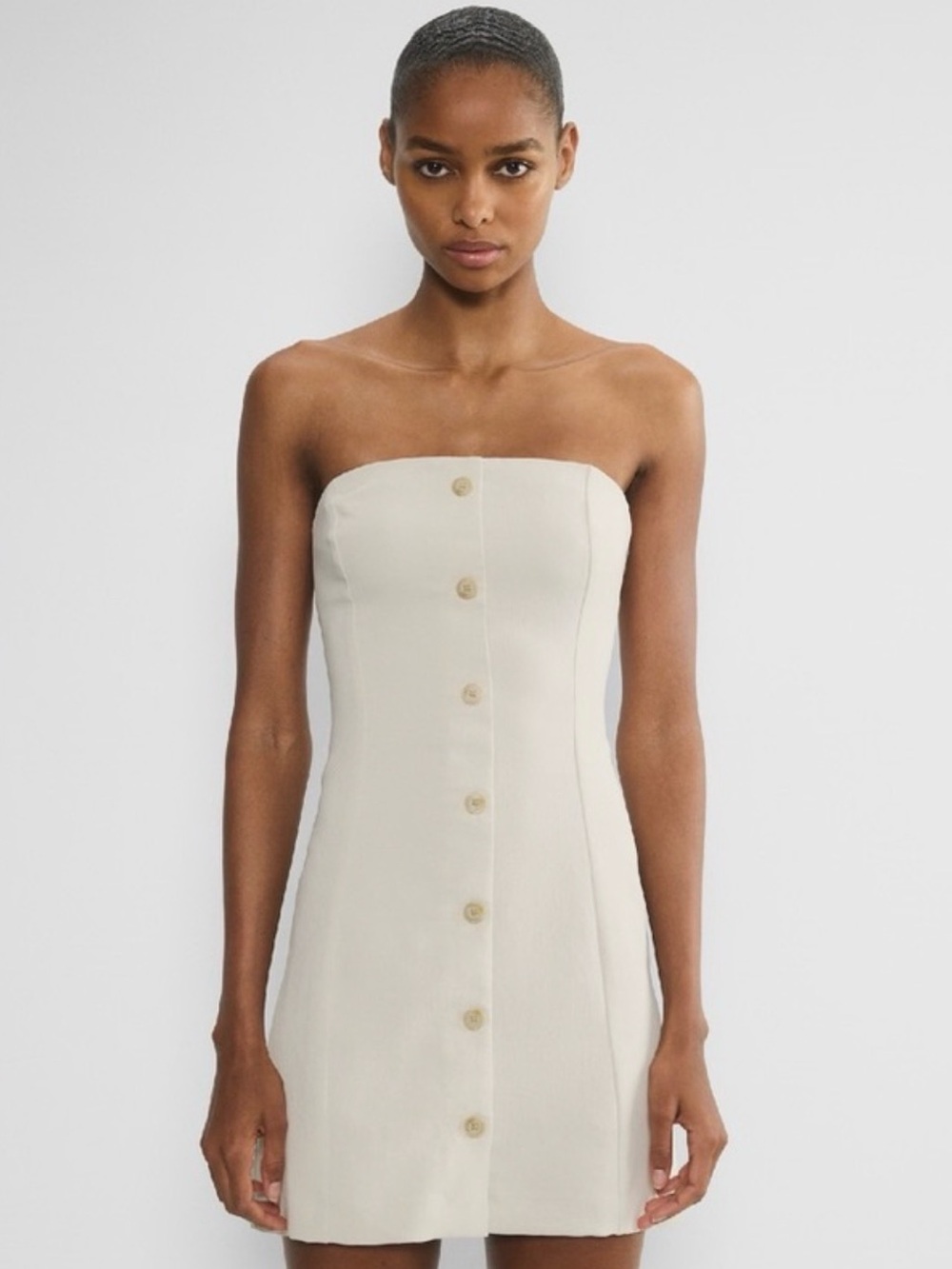 Aritzia Strapless Cream Button-Front Mini Dress
